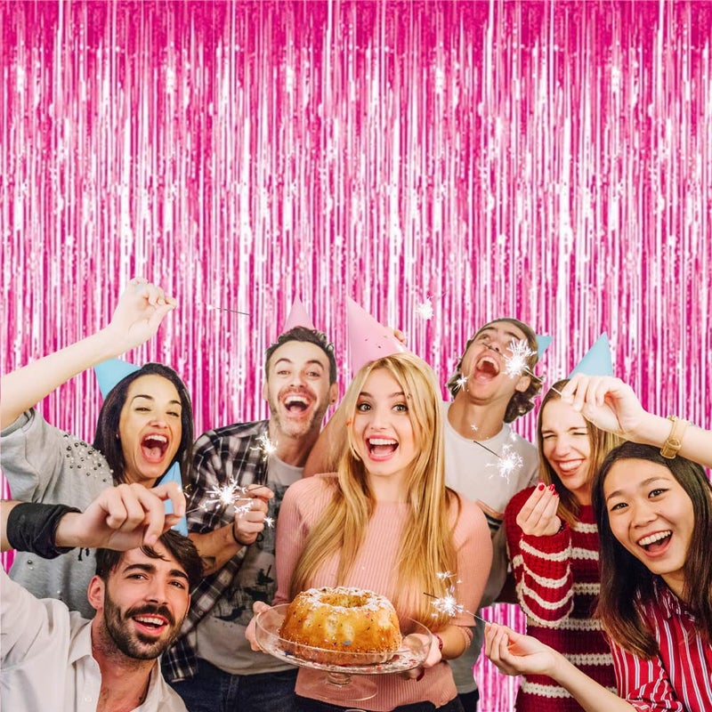 GOER 3.2 ft x 8.2 ft Metallic Tinsel Foil Fringe Curtains Party Photo Backdrop Party Streamers for Galentines Day,Birthday,Graduation,New Year Eve Decorations Wedding Decor (4 Packs,Hot Pink) - Image 5